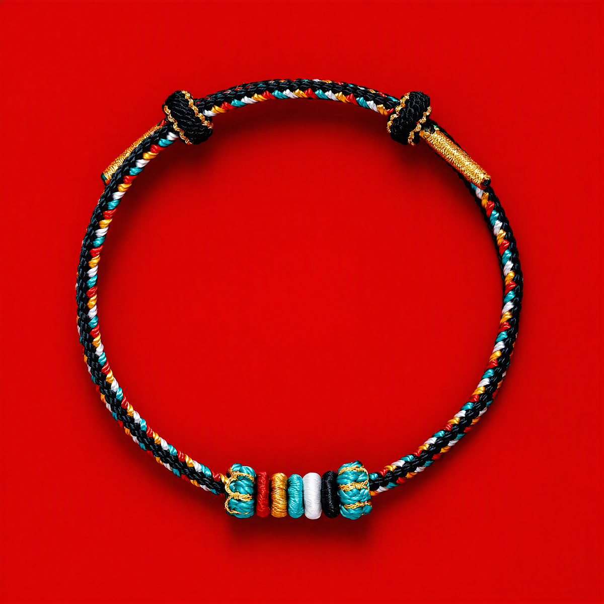 Five Elements Woven Red String Bracelet – Adjustable Chinese-Inspired Good Luck Bracelet