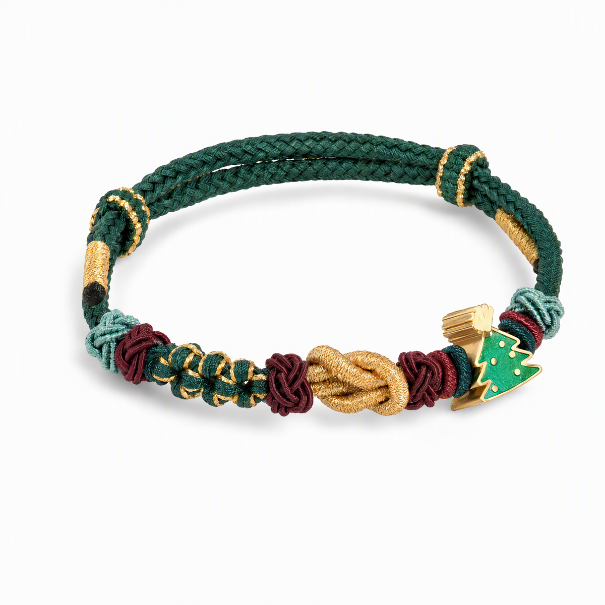 DIY Christmas Woven Bracelet with Green Tree Bead Charm – Adjustable Christmas Gift