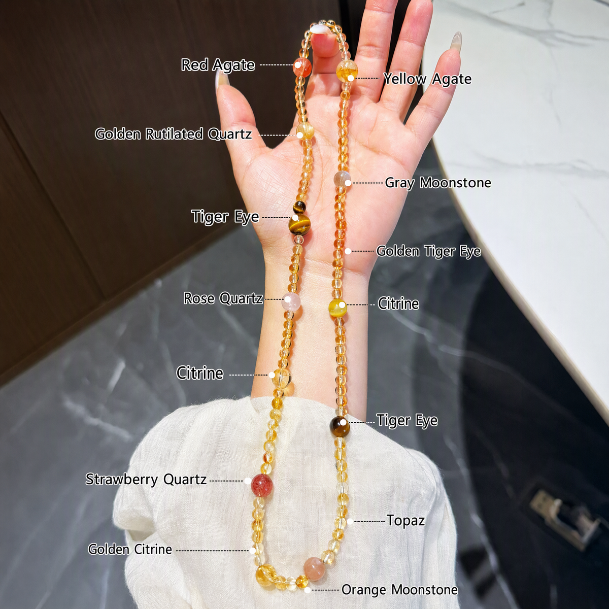 Natural Citrine 3-Wrap Crystal Bracelet with Tiger's Eye & Mixed Gemstones for Women