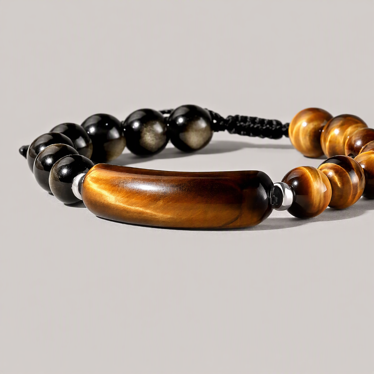Natural Tiger's Eye & Gold Obsidian Bracelet for Men – 10mm Gemstone Beads