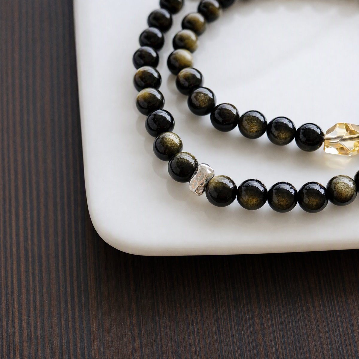 Gold Sheen Obsidian & Citrine Beaded Bracelet – Double or Triple Wrap