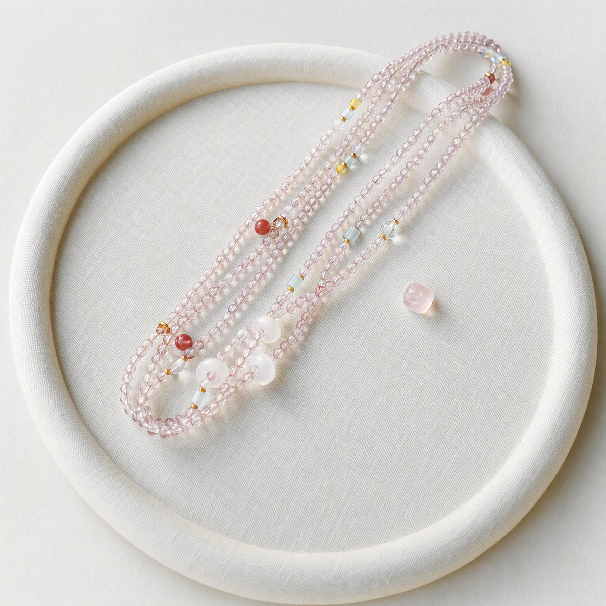 Natural Strawberry Quartz & Multigemstone Necklace Bracelet – Chinese-Inspired Jewelry