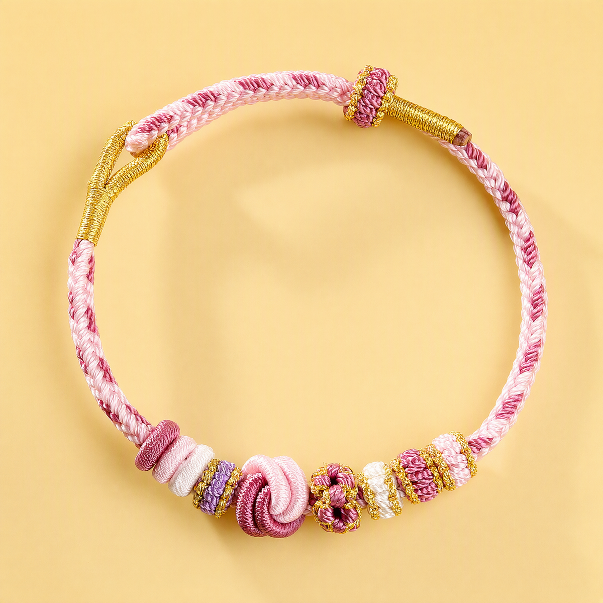 DIY Chinese Knot Woven Bracelet – Adjustable Peach Blossom & Lucky Knot Bead Bracelet