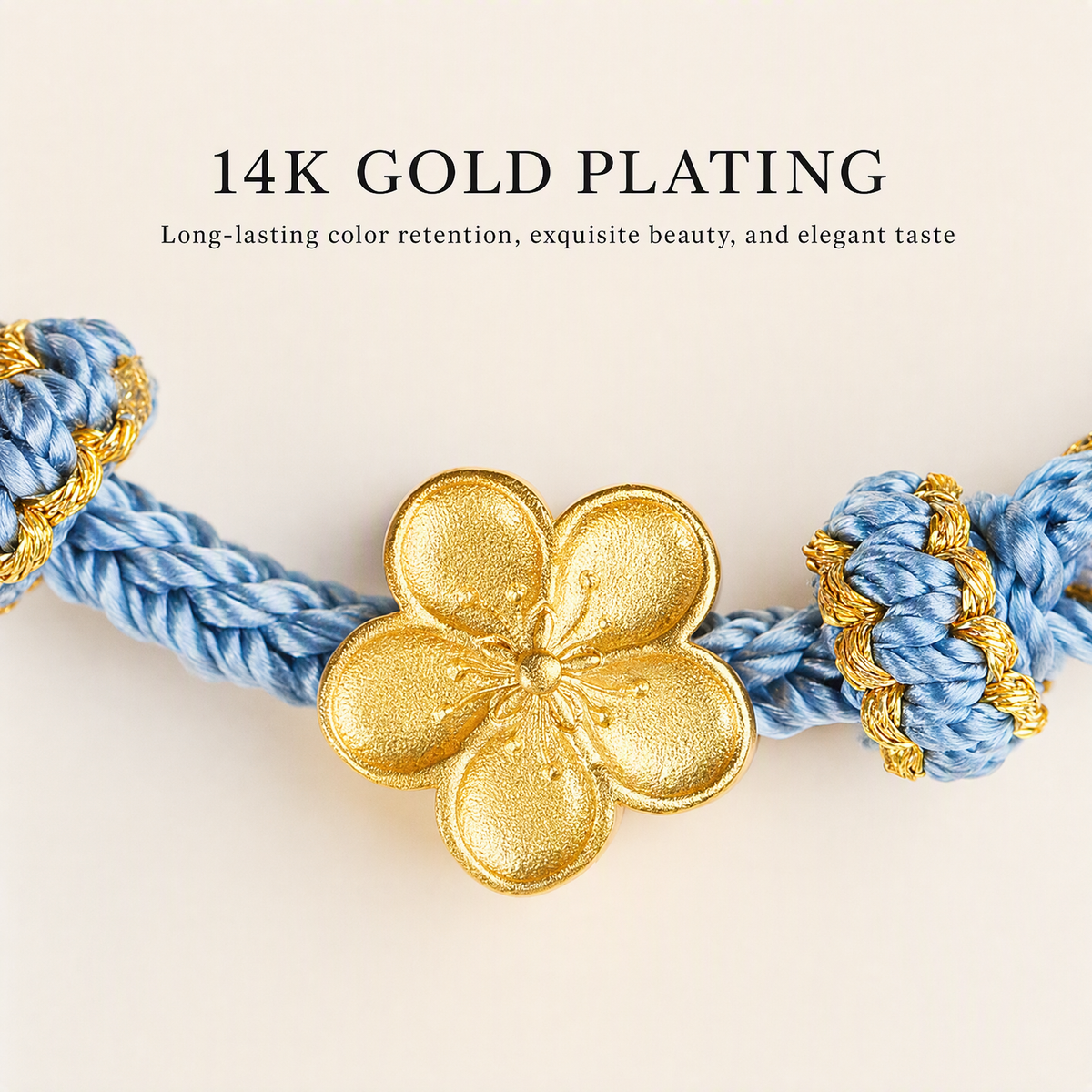 Handwoven Fish Tail Charm Bracelet with 14K Gold-Plated Peach Blossom Bead