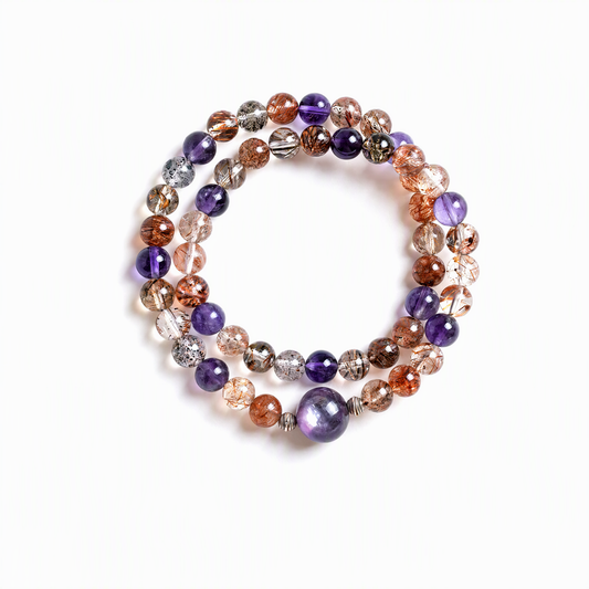 Purple Super Seven & Lepidolite Bracelet – 6mm Purple Crystal Jewelry