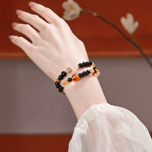 Citrine & Black Obsidian Multi-Layer Bracelet – Mixed Gemstone Design