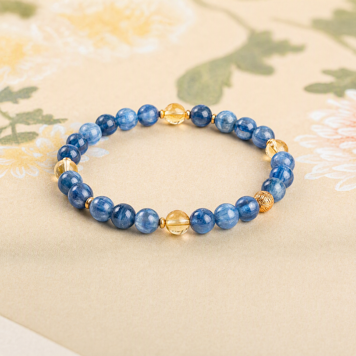 Natural Blue Kyanite & Citrine Bracelet – 6mm Crystal Beads