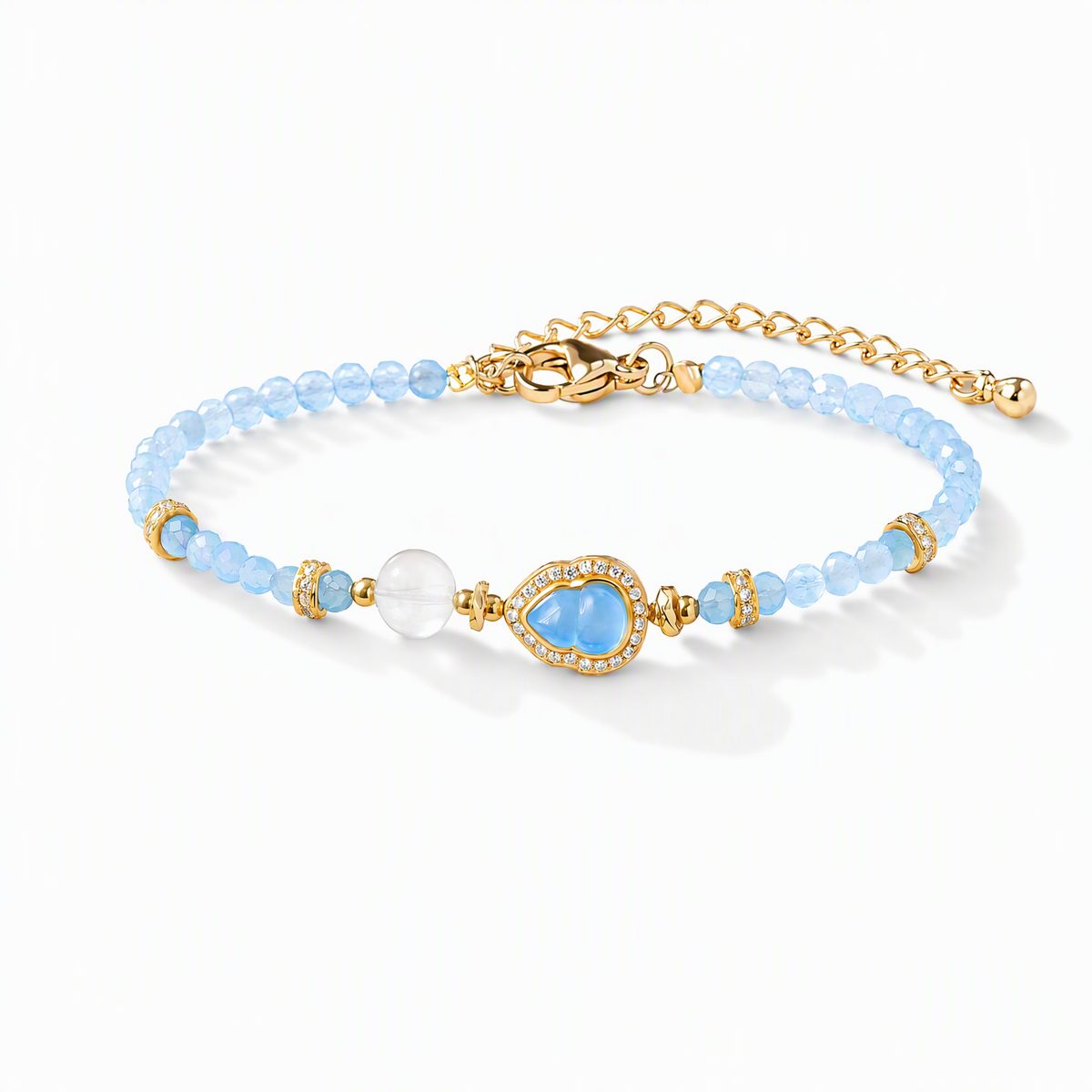 Faceted Gemstone Bracelet with Crystal-Embellished Gourd Charm – 5 Color Options
