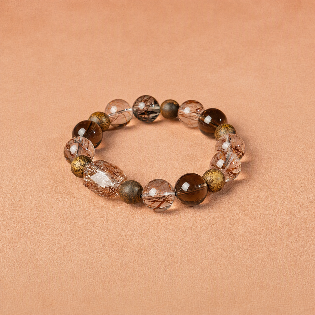 Black Gold Super Seven & Smoky Quartz Bracelet with Agarwood – Natural Gemstone Jewelry