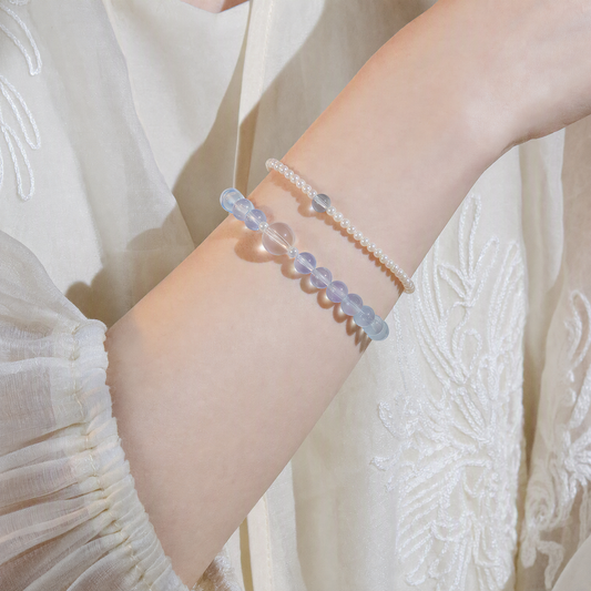 Natural Aquamarine Crystal Bracelet with Pearls & Clear Quartz – Layered Jewelry for Women