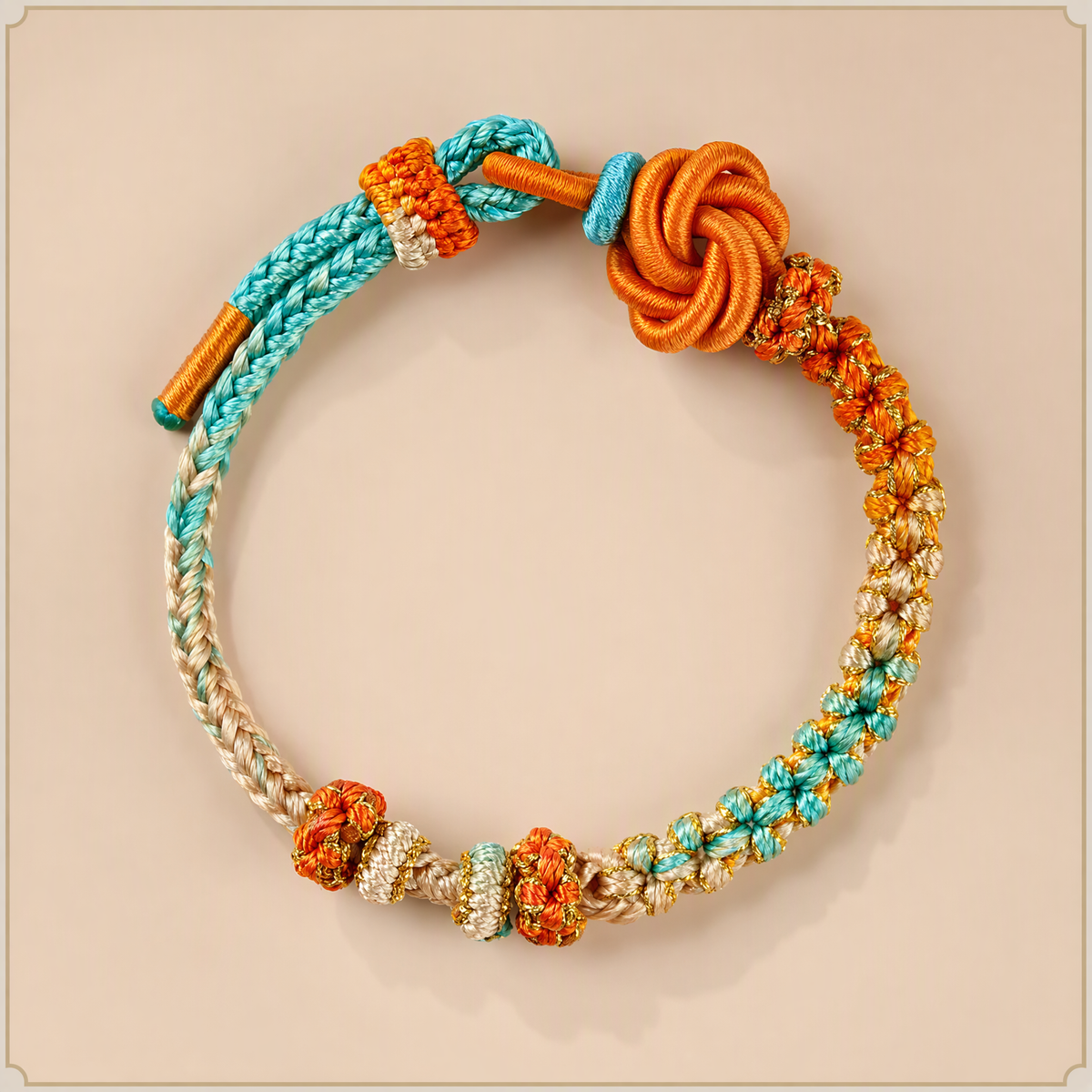 Boho DIY Woven Bracelet with Mandala & Peach Blossom Knot – Adjustable Beaded Bracelet