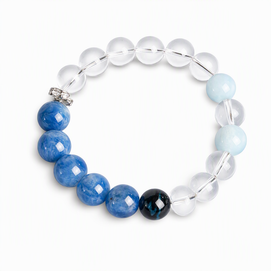 Blue Kyanite, Clear Quartz & Blue Tiger's Eye Bracelet – 10mm