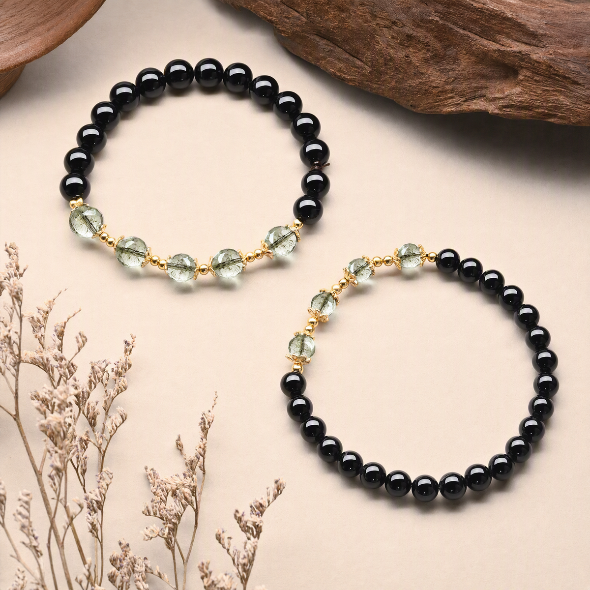 Natural Black Obsidian & Green Phantom Quartz Bracelet – Meaningful Gemstone Jewelry