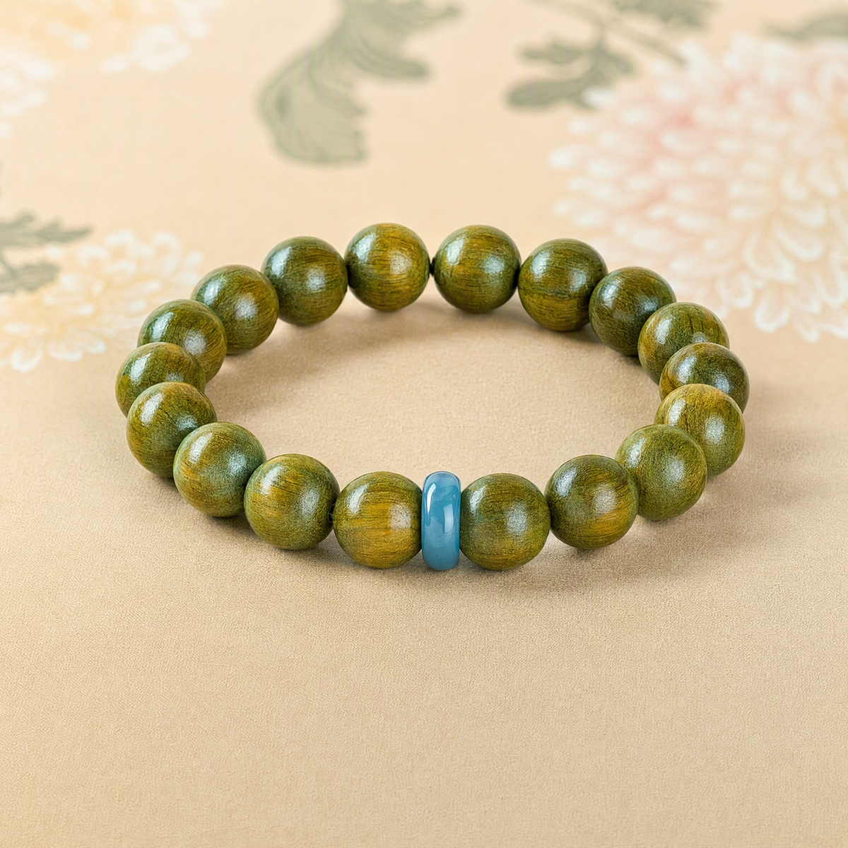 Natural Green Sandalwood & Blue Jade Bracelet – Five Elements Inspired