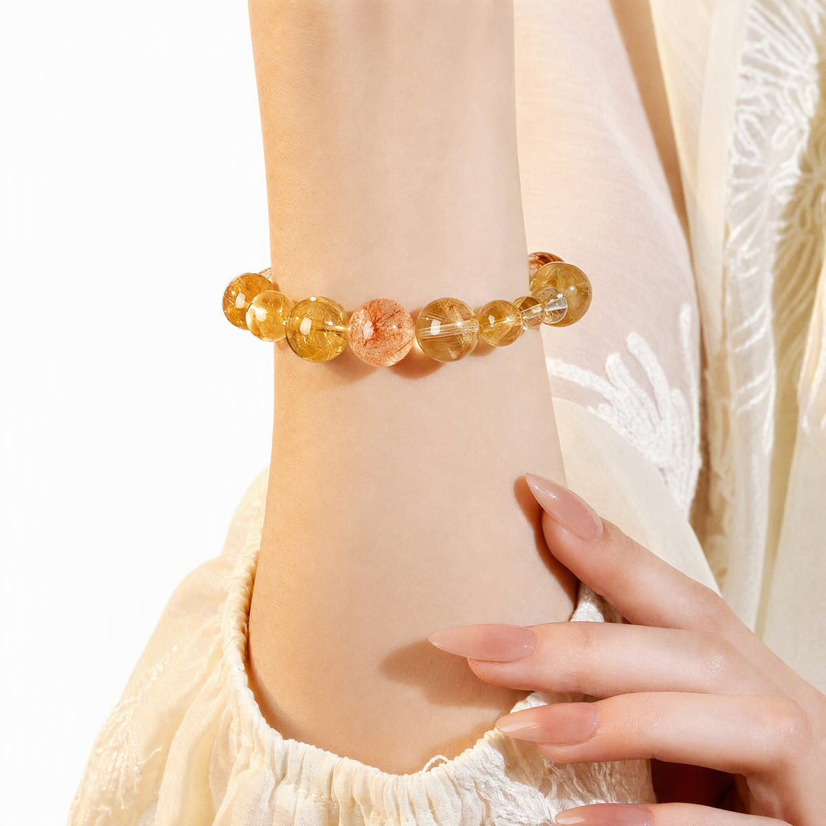Yellow Citrine & Black Gold Super Seven Crystal Bracelet – Chinese-Inspired Gemstone Jewelry