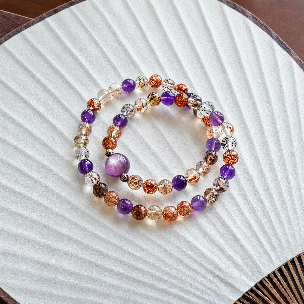 Purple Super Seven & Lepidolite Bracelet – 6mm Purple Crystal Jewelry