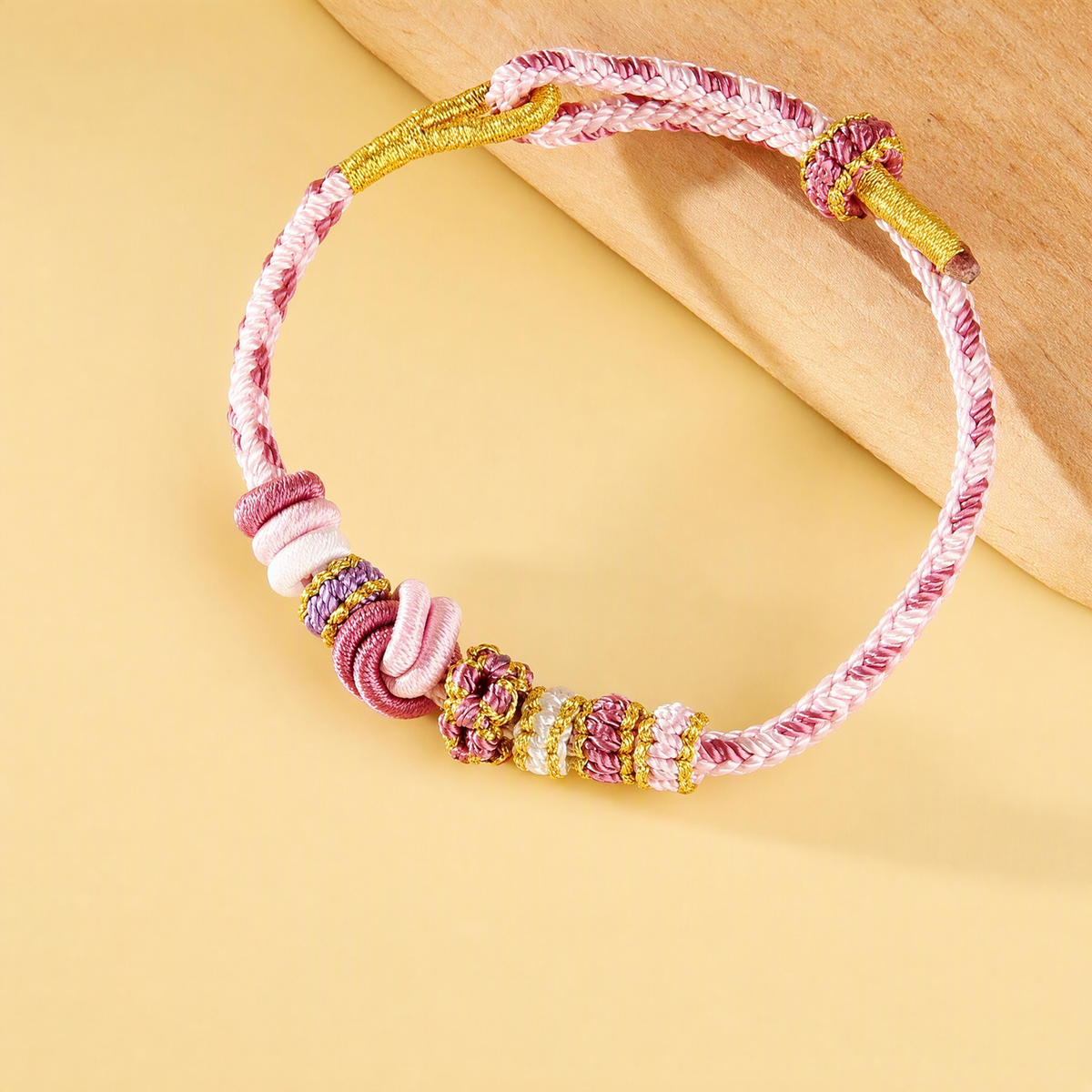 DIY Chinese Knot Woven Bracelet – Adjustable Peach Blossom & Lucky Knot Bead Bracelet
