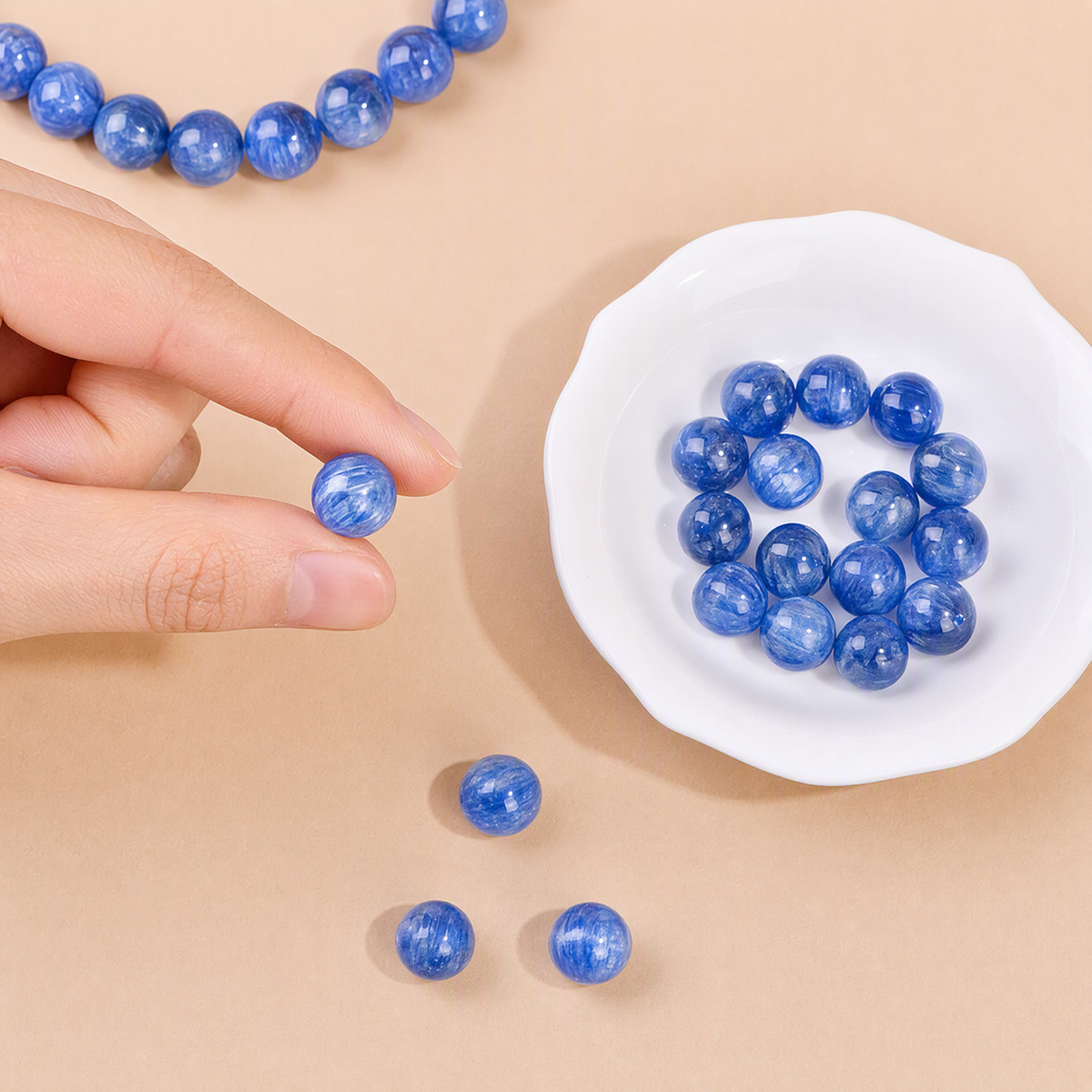 Natural Blue Kyanite & Citrine Bracelet – 6mm Crystal Beads