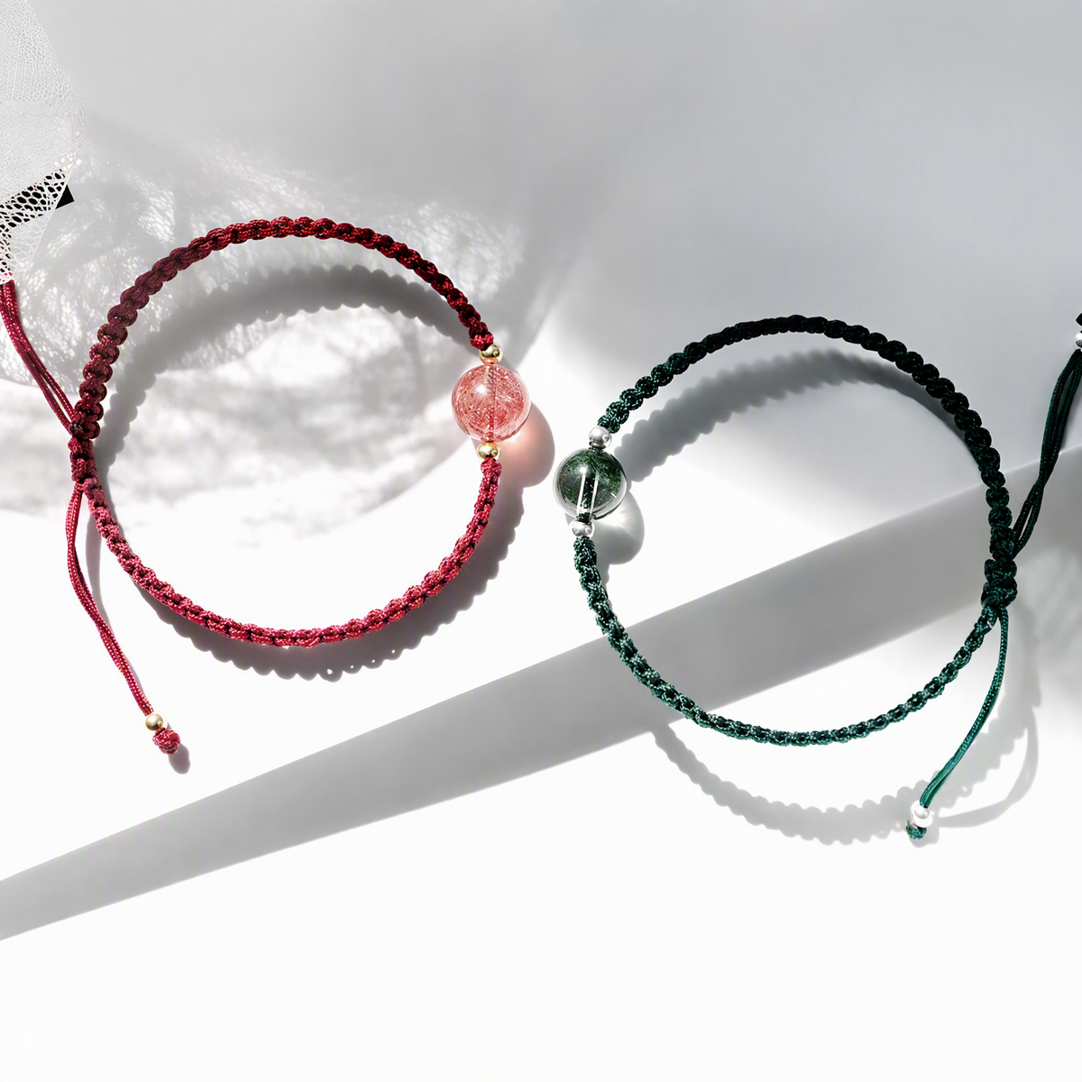 Handwoven Crystal Bracelet – Green Phantom Quartz or Strawberry Quartz