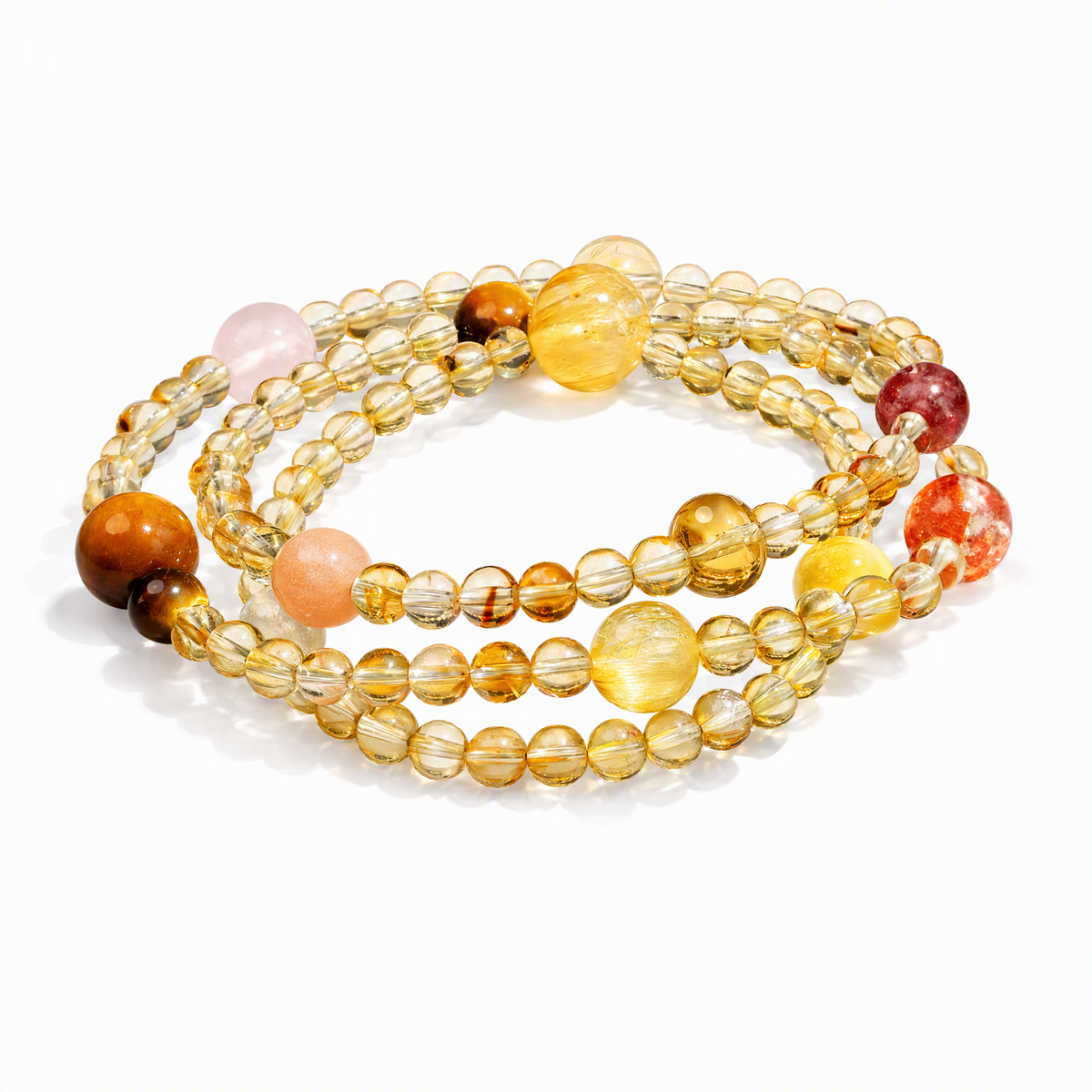 Natural Citrine 3-Wrap Crystal Bracelet with Tiger's Eye & Mixed Gemstones for Women