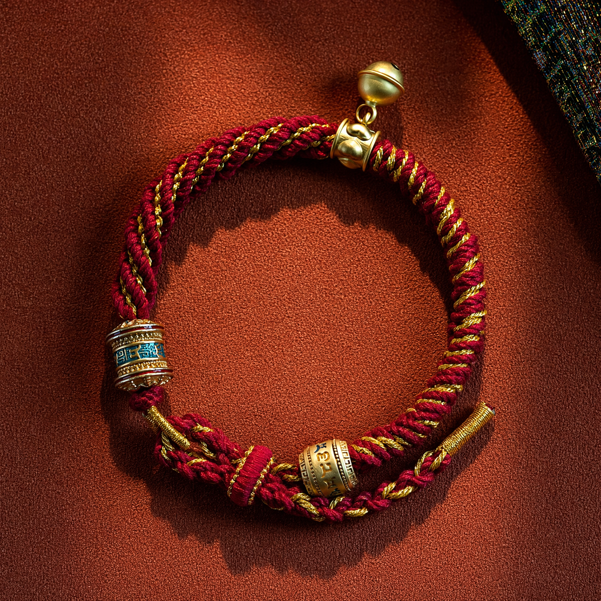 Handwoven Tibetan-Inspired Five-Color Bracelet with Six-Syllable Mantra