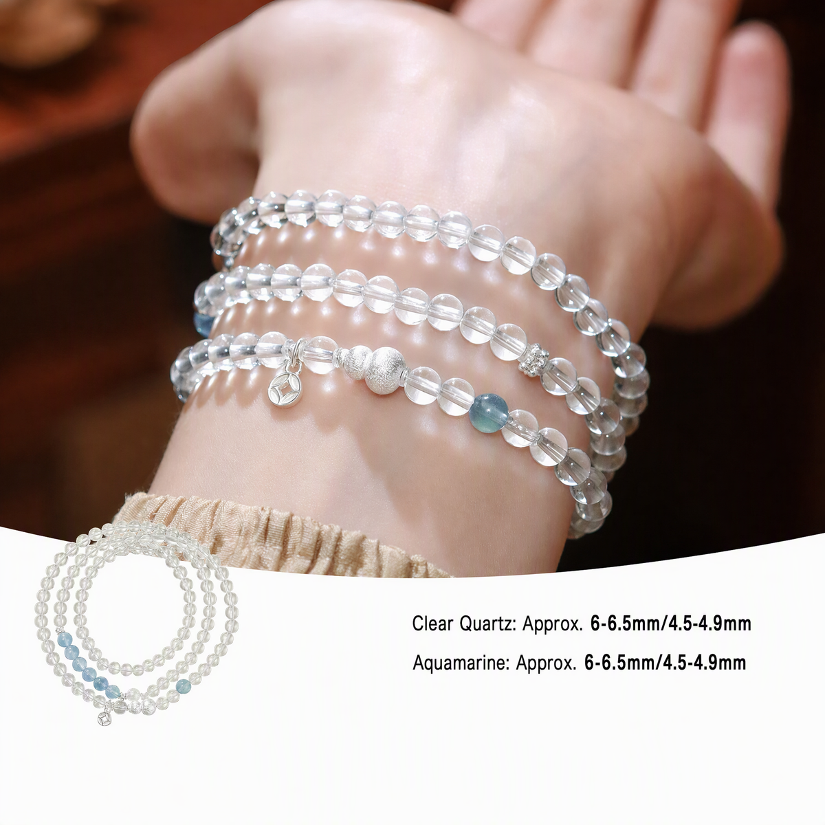 Natural Clear Quartz & Aquamarine Multi-Wrap Bracelet – Adjustable Crystal Jewelry