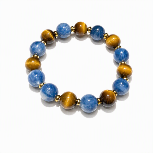 Blue Kyanite & Tiger’s Eye Couple Bracelet Set – 12mm & 14mm Beads