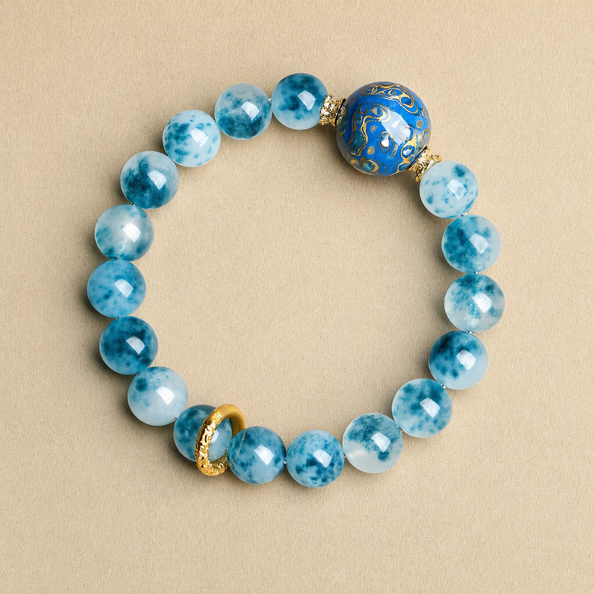 Blue Chalcedony & Artisan Lacquer Bead Bracelet – Handmade Gift