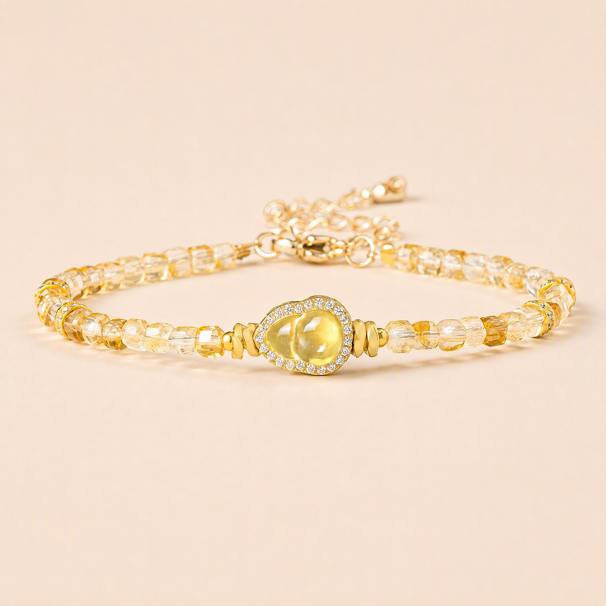 Faceted Gemstone Bracelet with Crystal-Embellished Gourd Charm – 5 Color Options