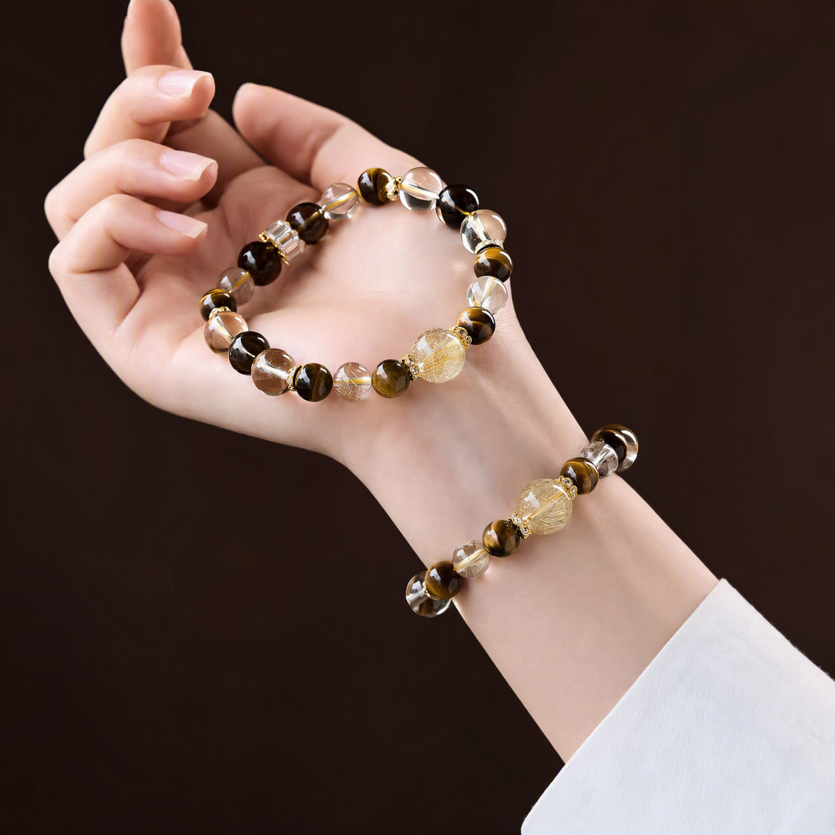Golden Rutilated Quartz & Citrine Bracelet – Tiger’s Eye and Smoky Quartz