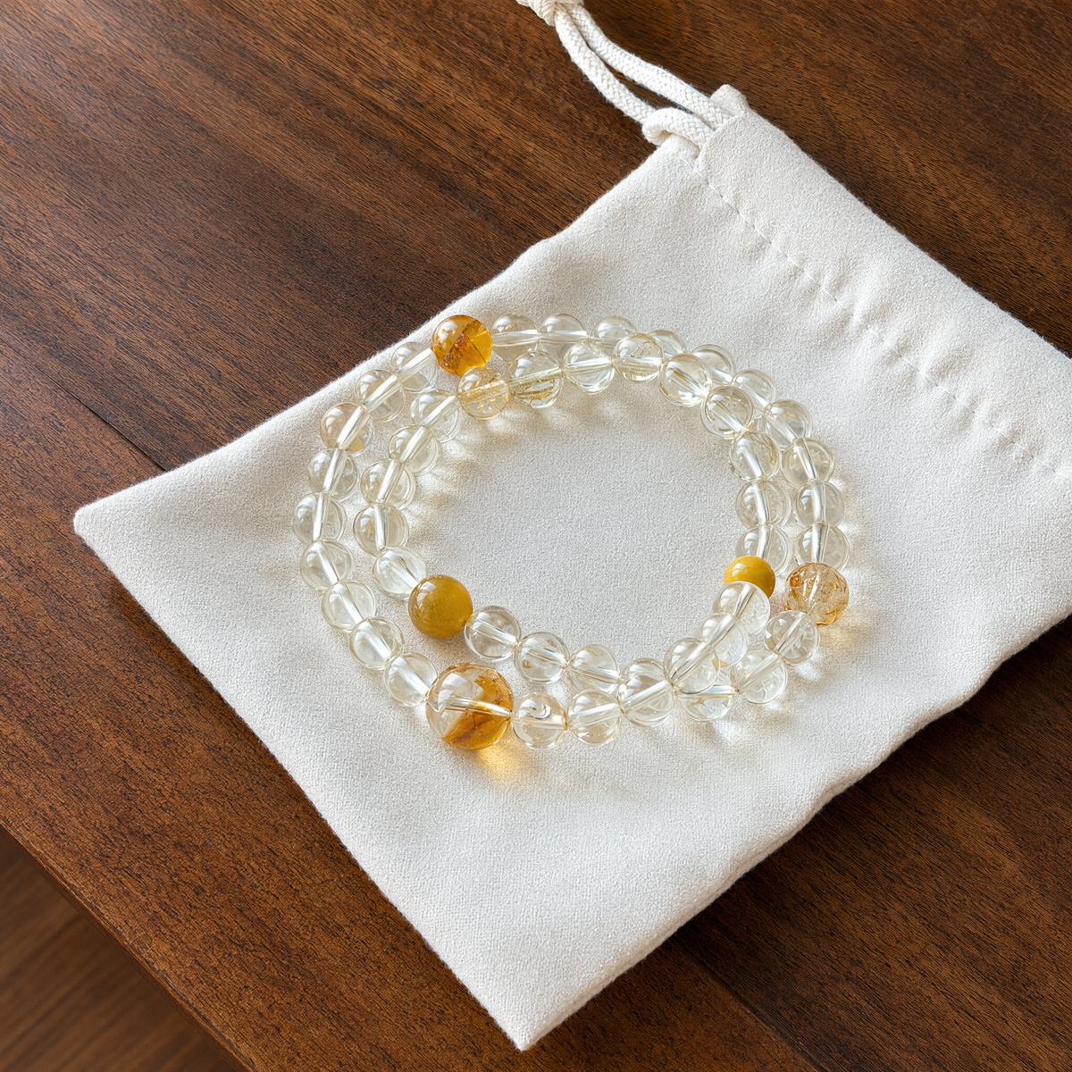 Natural Citrine & Tiger's Eye Double-Wrap Crystal Bracelet – Mixed Gemstones