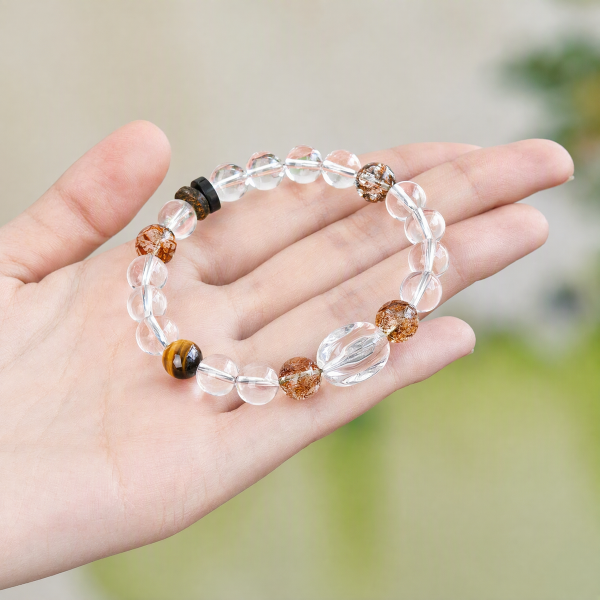 Clear Quartz, Black Gold Super Seven & Agarwood Bracelet
