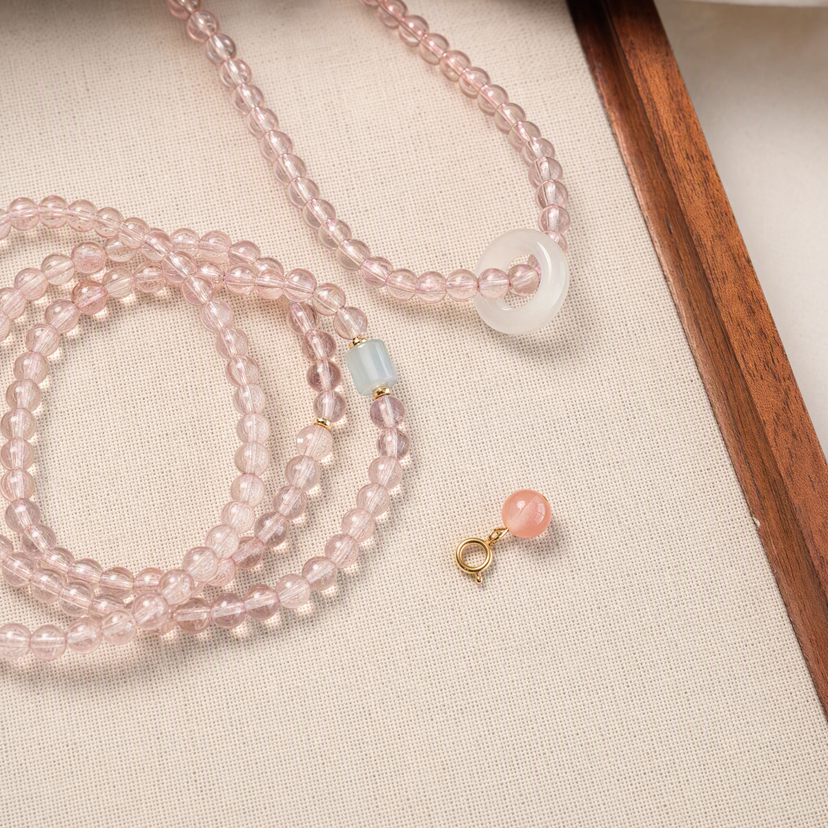 Natural Strawberry Quartz & Multigemstone Necklace Bracelet – Chinese-Inspired Jewelry