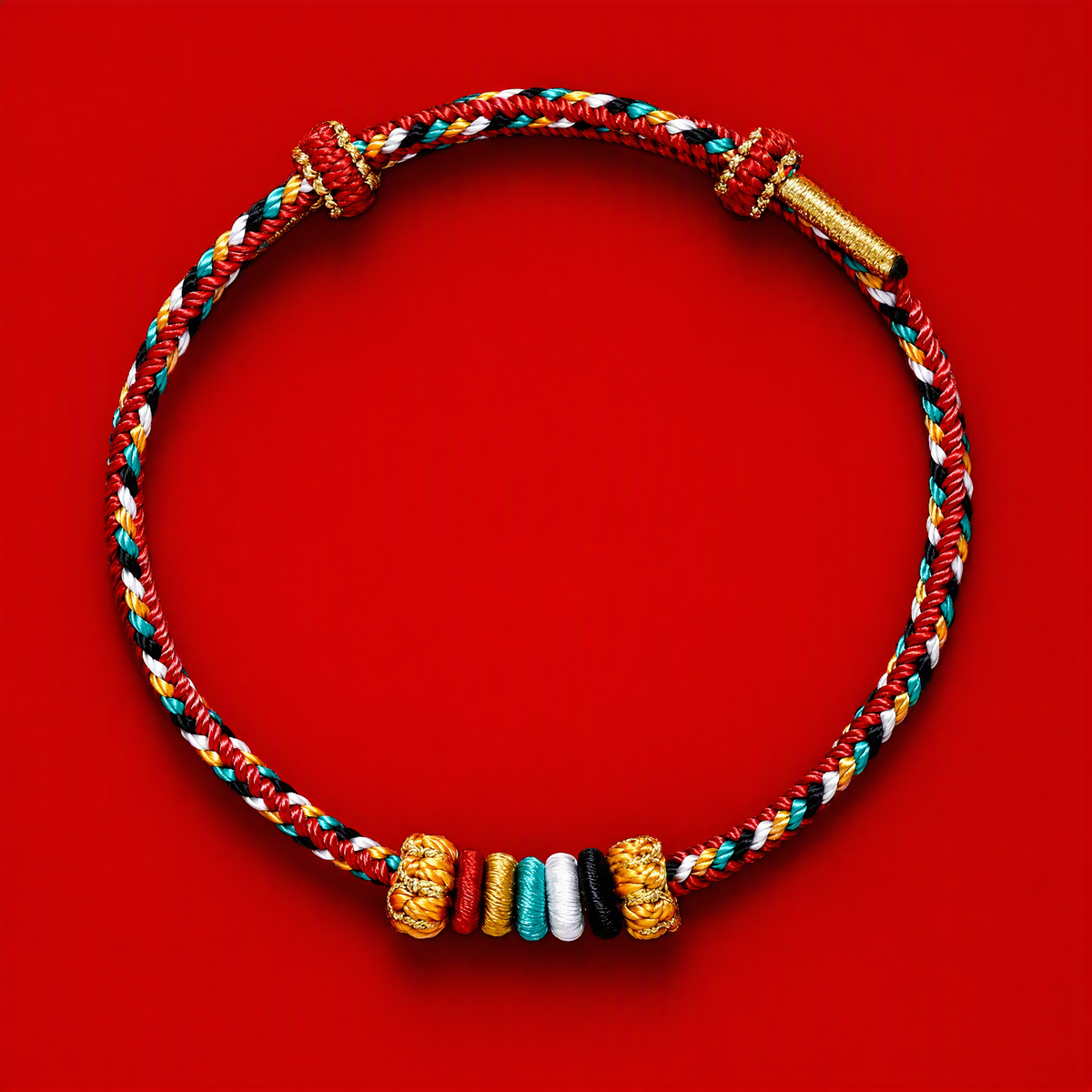 Five Elements Woven Red String Bracelet – Adjustable Chinese-Inspired Good Luck Bracelet