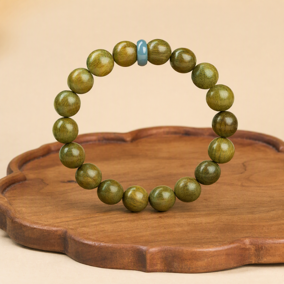 Natural Green Sandalwood & Blue Jade Bracelet – Five Elements Inspired