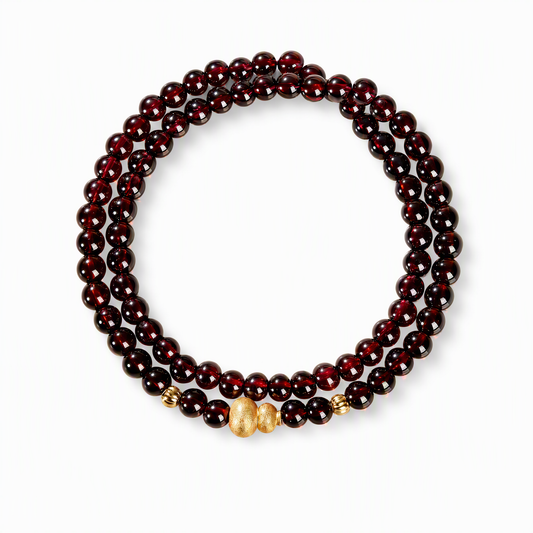Natural Garnet Multi-Wrap Bracelet with Gold-Tone Gourd & Coin Charms