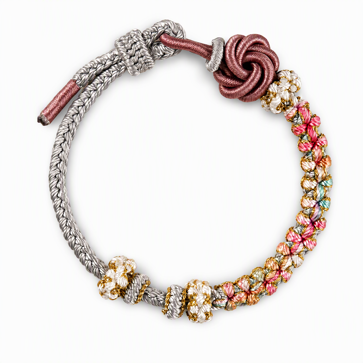 Boho DIY Woven Bracelet with Mandala & Peach Blossom Knot – Adjustable Beaded Bracelet