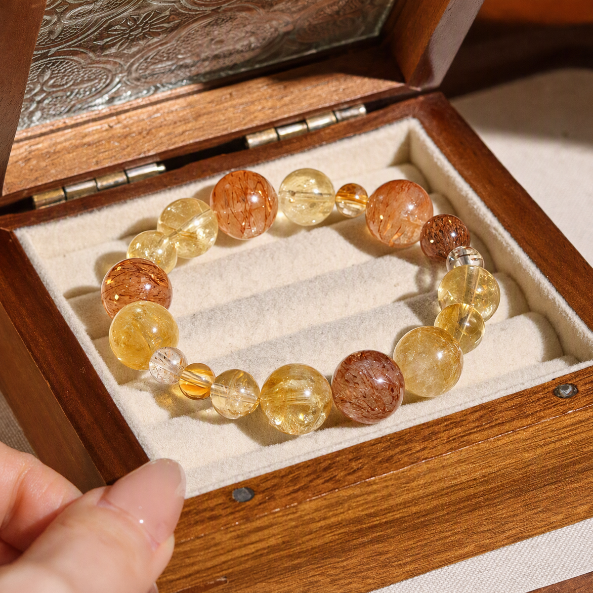 Yellow Citrine & Black Gold Super Seven Crystal Bracelet – Chinese-Inspired Gemstone Jewelry