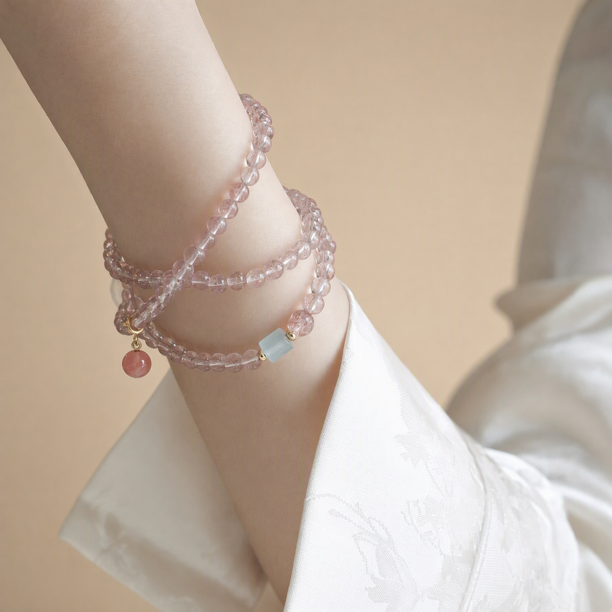 Natural Strawberry Quartz & Multigemstone Necklace Bracelet – Chinese-Inspired Jewelry