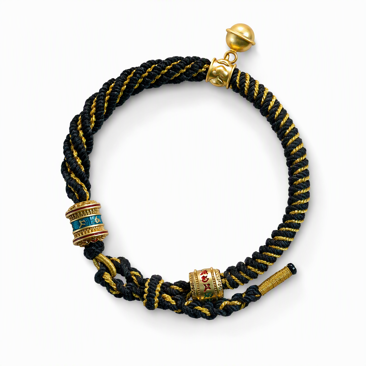 Handwoven Tibetan-Inspired Five-Color Bracelet with Six-Syllable Mantra
