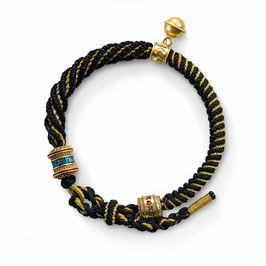 Handwoven Tibetan-Inspired Five-Color Bracelet with Six-Syllable Mantra