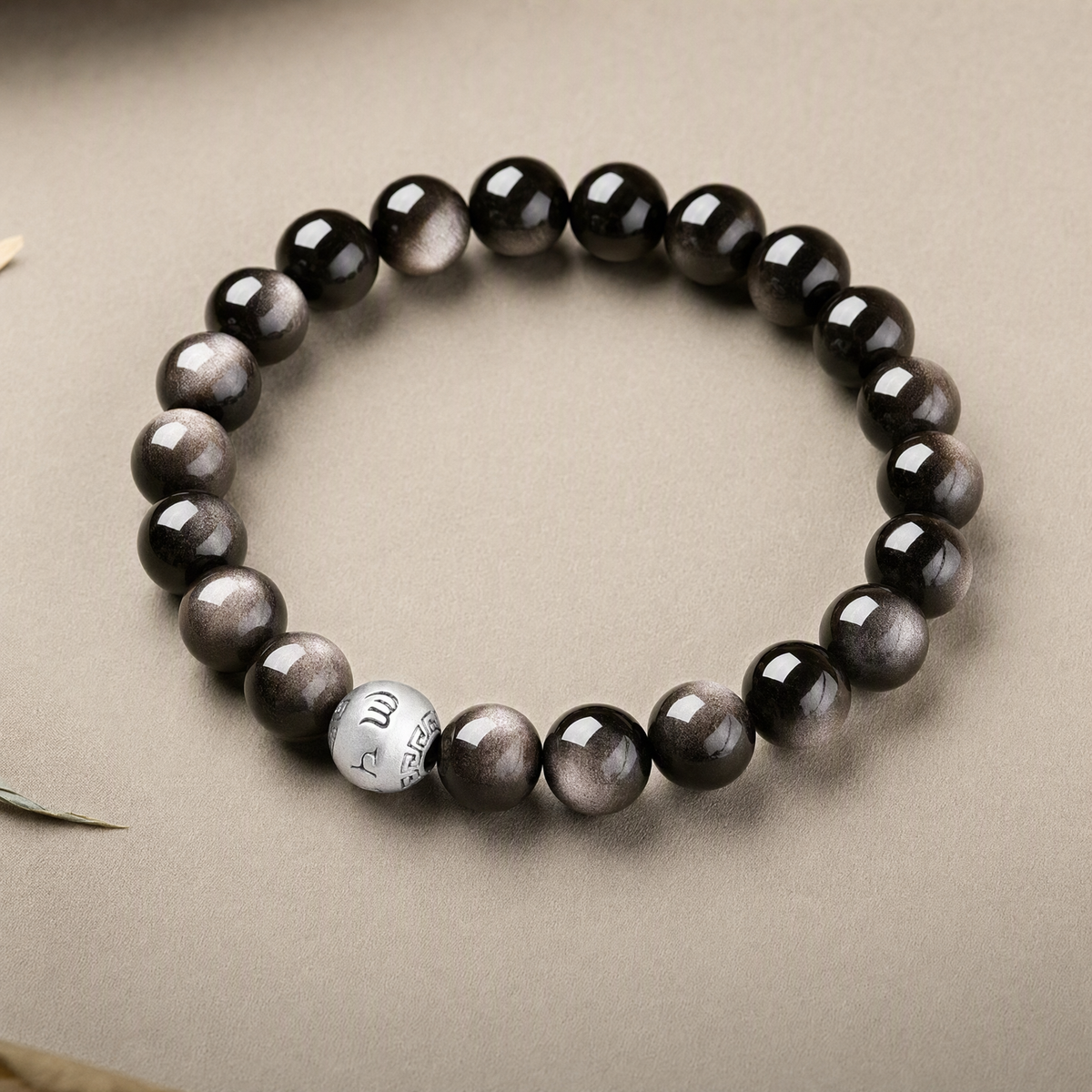 Silver Sheen Obsidian Six-Syllable Mantra Bracelet – Unisex