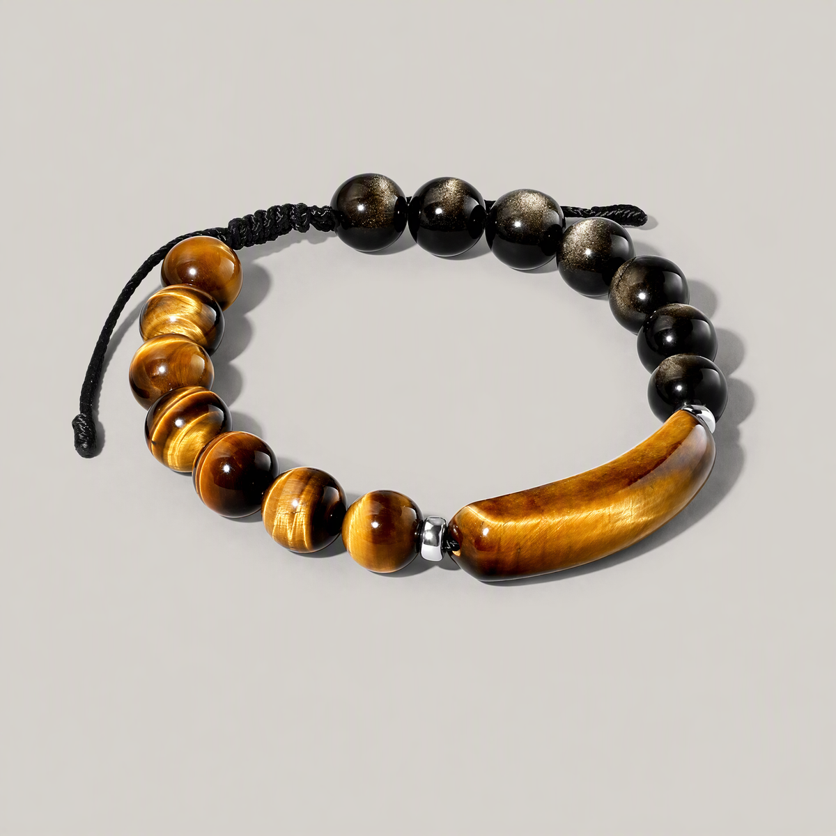 Natural Tiger's Eye & Gold Obsidian Bracelet for Men – 10mm Gemstone Beads