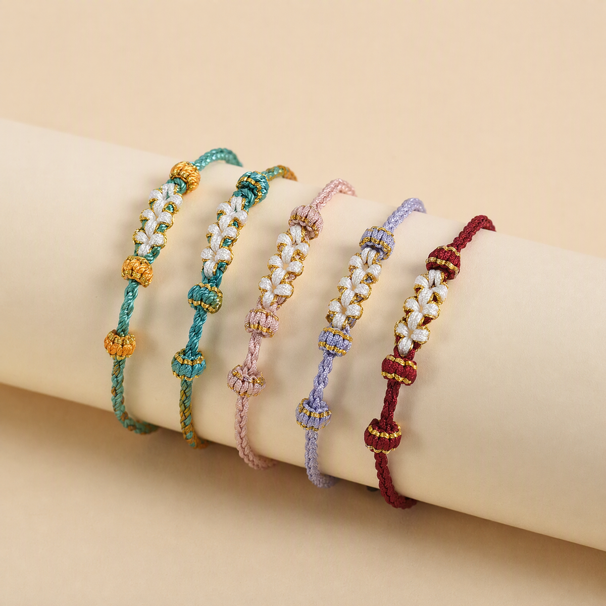 DIY Peach Blossom Knot Bracelet Base – Adjustable Woven String for Custom Beaded Jewelry