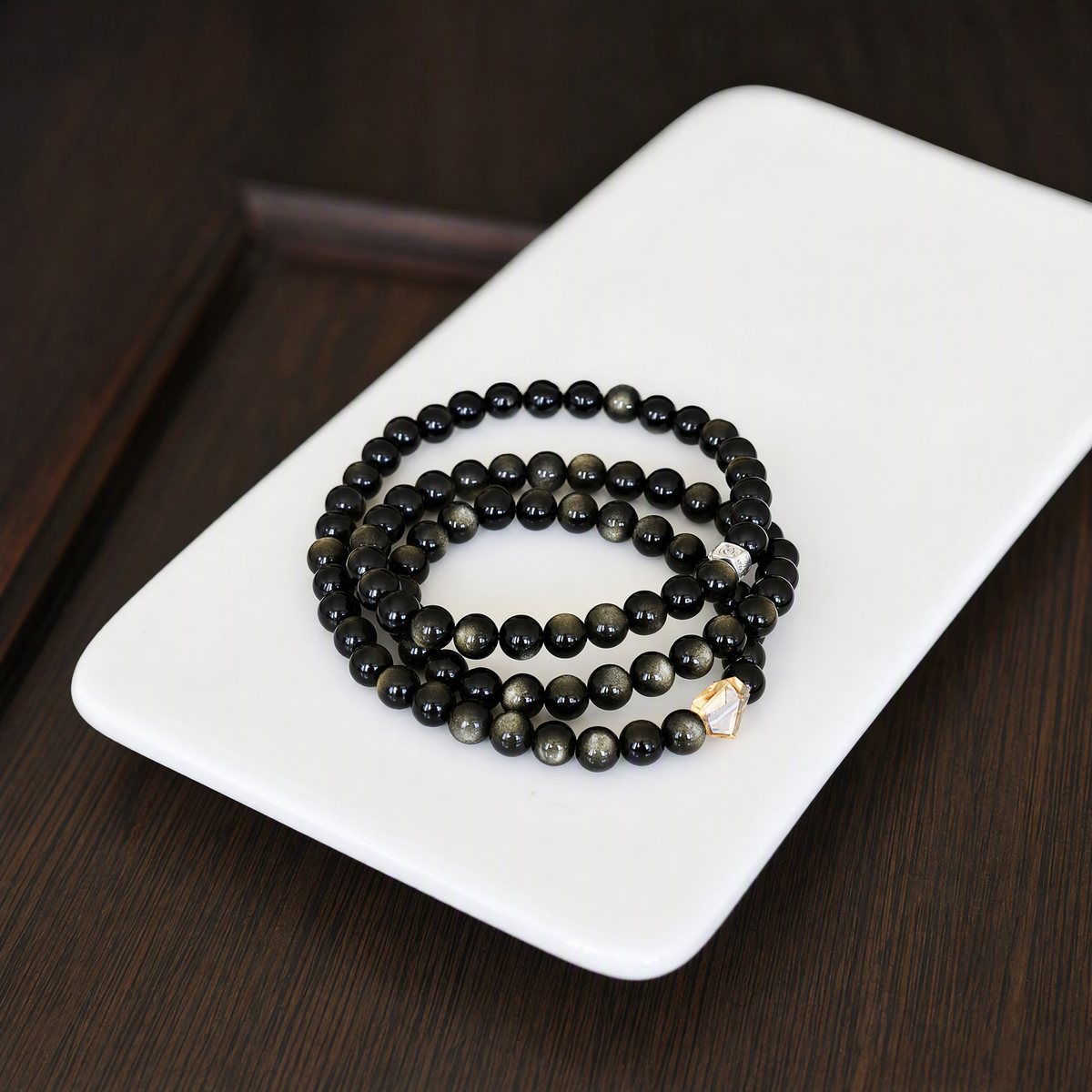 Gold Sheen Obsidian & Citrine Beaded Bracelet – Double or Triple Wrap
