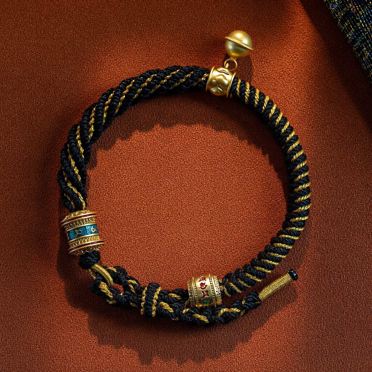 Handwoven Tibetan-Inspired Five-Color Bracelet with Six-Syllable Mantra