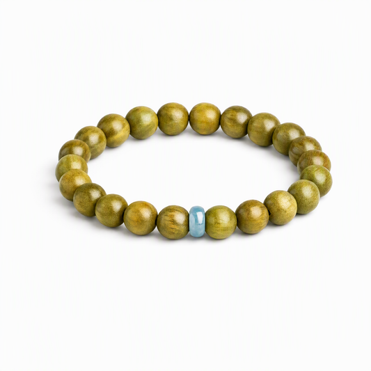 Natural Green Sandalwood & Blue Jade Bracelet – Five Elements Inspired