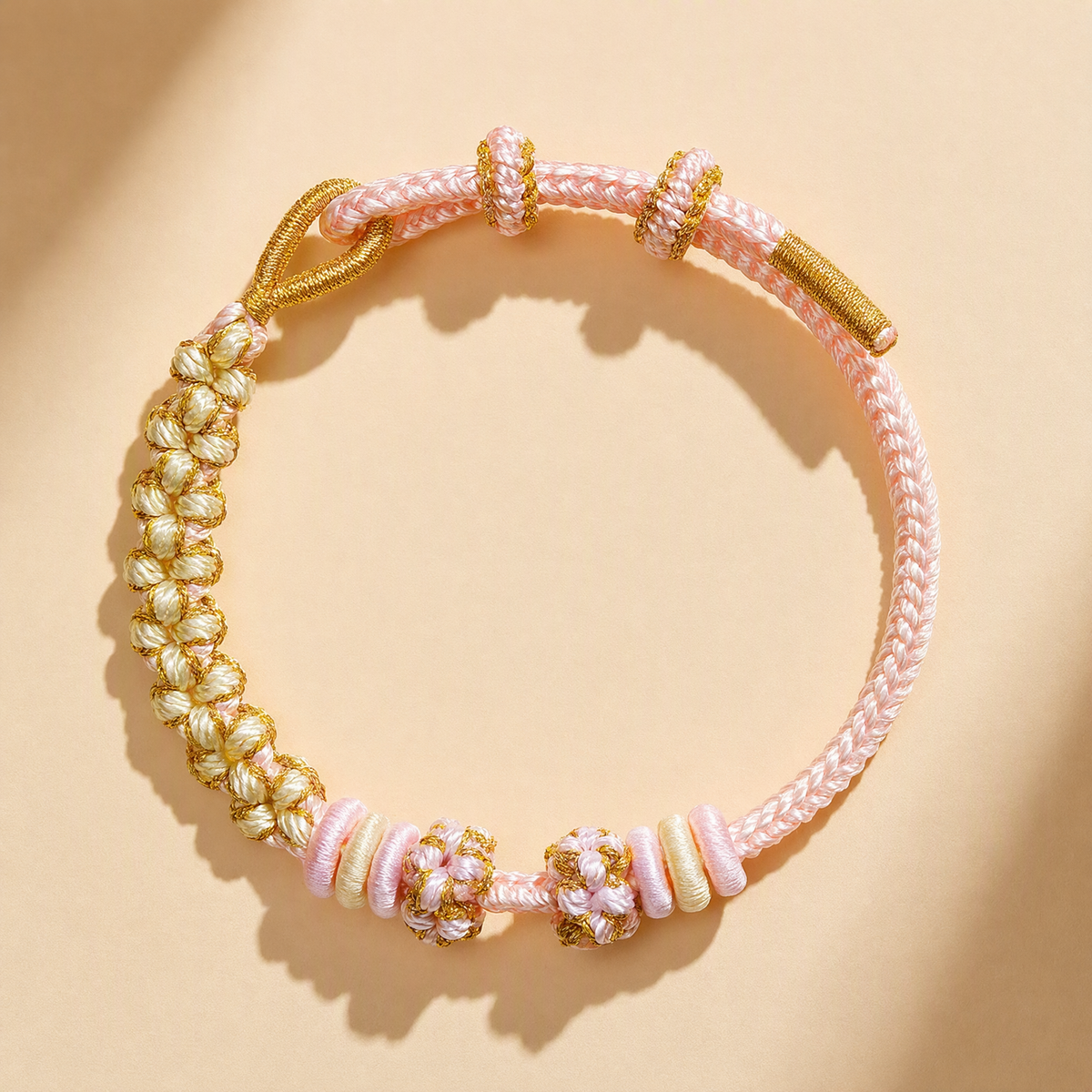 DIY Adjustable Woven Lucky Bracelet with Peach Blossom Knot – Bead-Compatible Bracelet for Adults & Kids