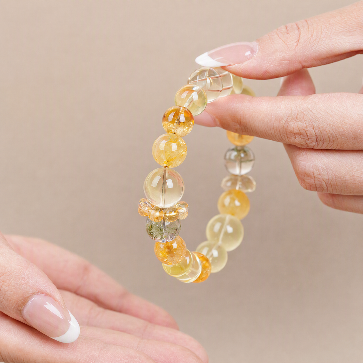 Natural Green Phantom Quartz & Citrine Bracelet with Golden Rutilated Quartz – Mixed Gemstone Jewelry