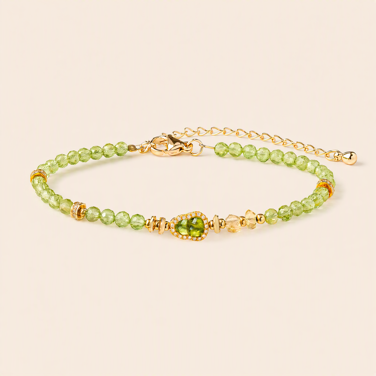 Faceted Gemstone Bracelet with Crystal-Embellished Gourd Charm – 5 Color Options